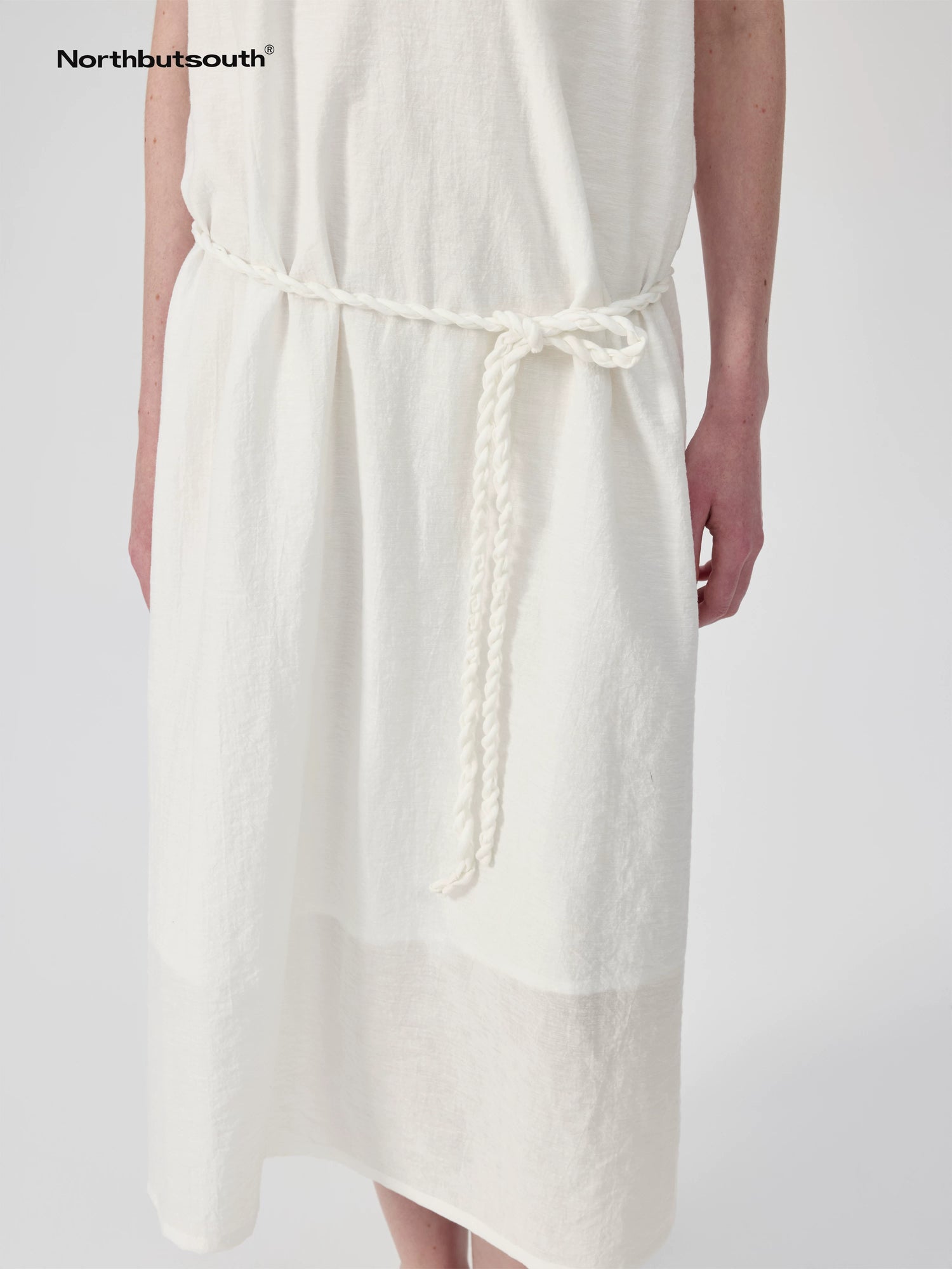 Twist Knot V-Neck Adjustable Strap Textured Midi Dress