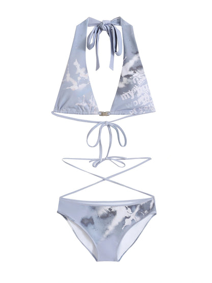 Underwater Dream Mesh Swimsuit Set V Neck T Shirt Long Sleeve