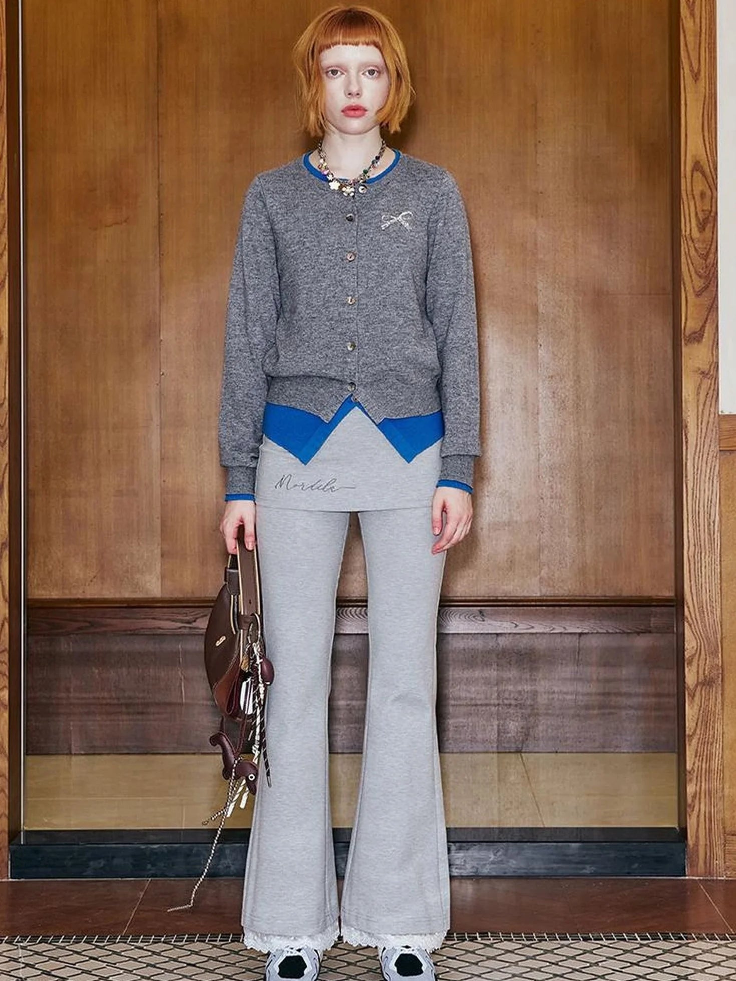 Two Tone Layered Bow Embroidered Cardigan