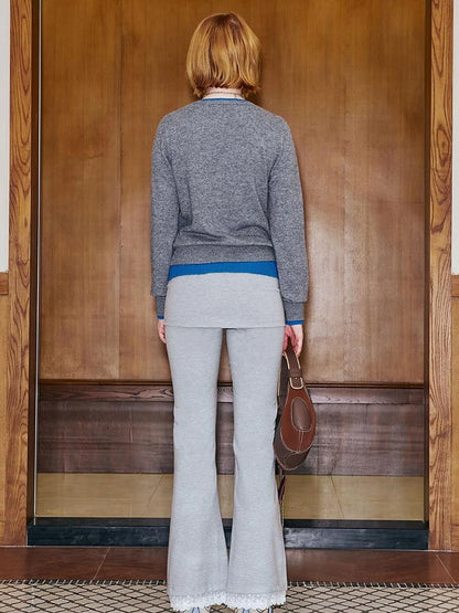 Two Tone Layered Bow Embroidered Cardigan