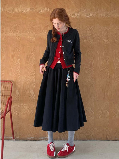 DIDDI MODA Two Tone Layered Bow Embroidered Cardigan