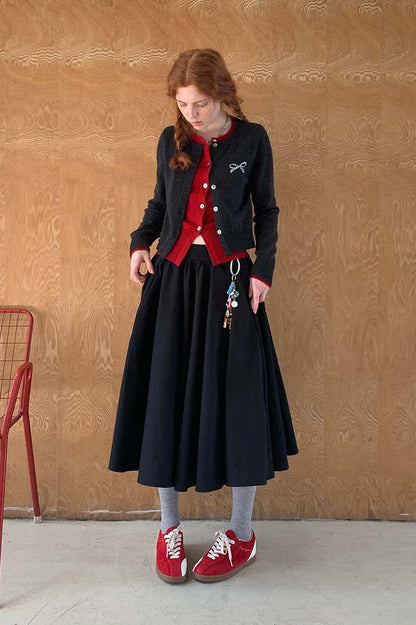 DIDDI MODA Two Tone Layered Bow Embroidered Cardigan