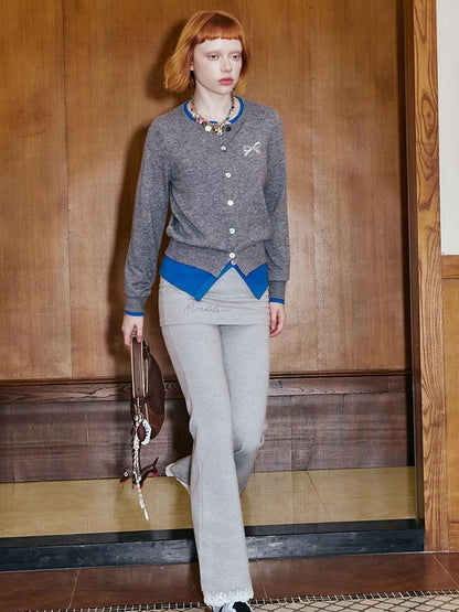 Two Tone Layered Bow Embroidered Cardigan