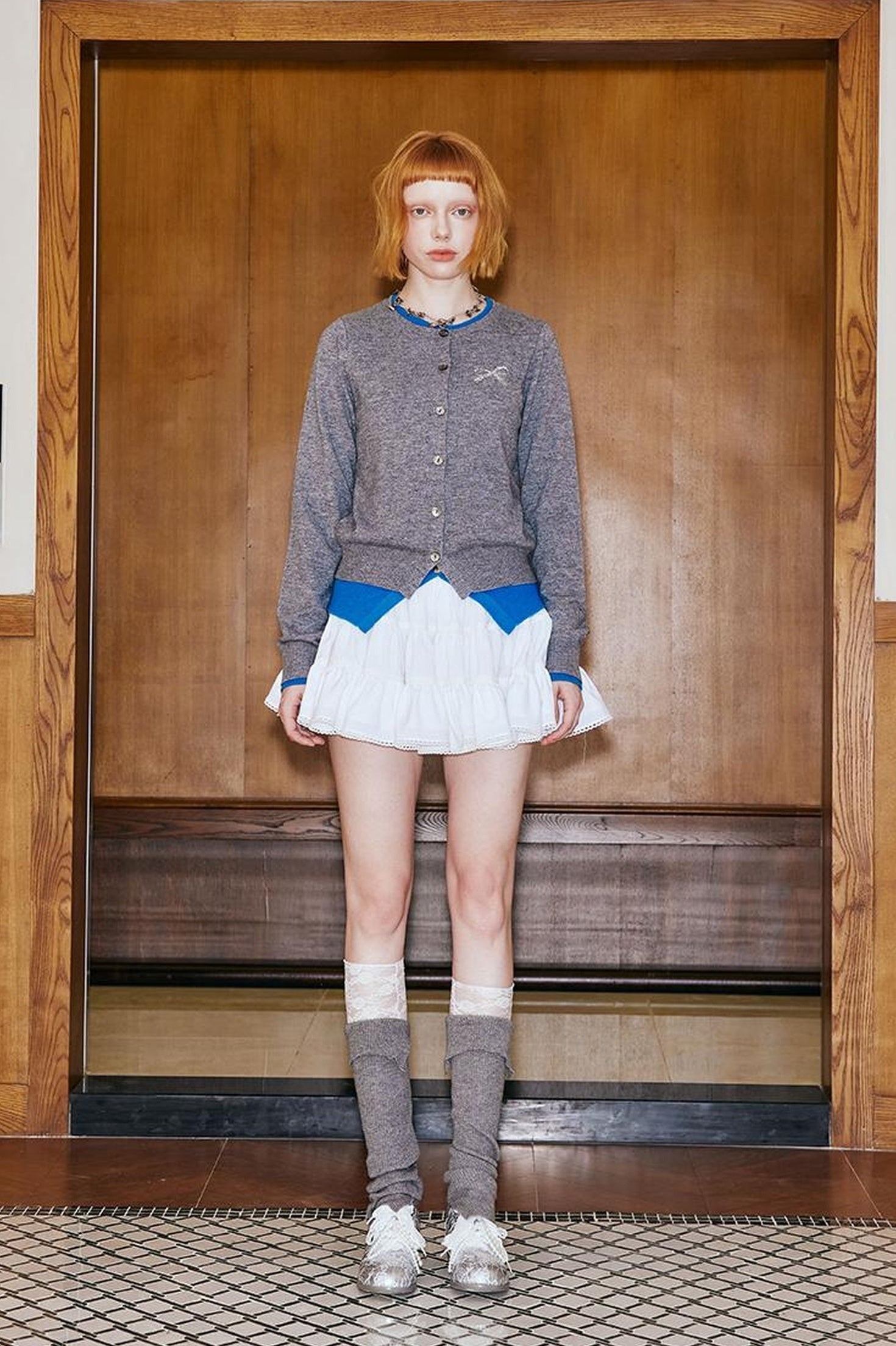 DIDDI MODA Two Tone Layered Bow Embroidered Cardigan