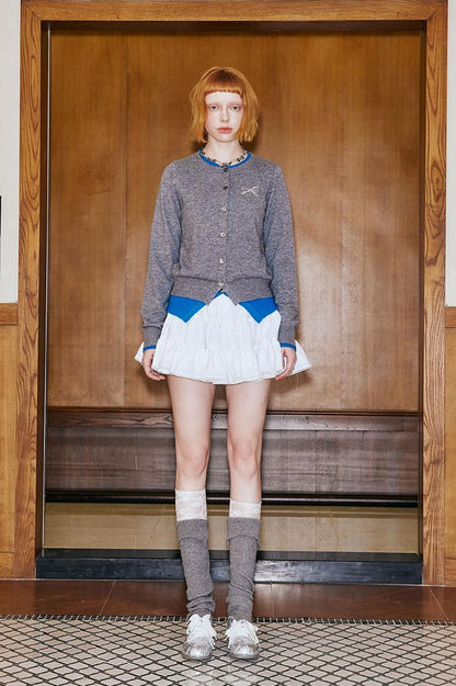 DIDDI MODA Two Tone Layered Bow Embroidered Cardigan
