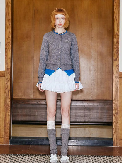 Two Tone Layered Bow Embroidered Cardigan