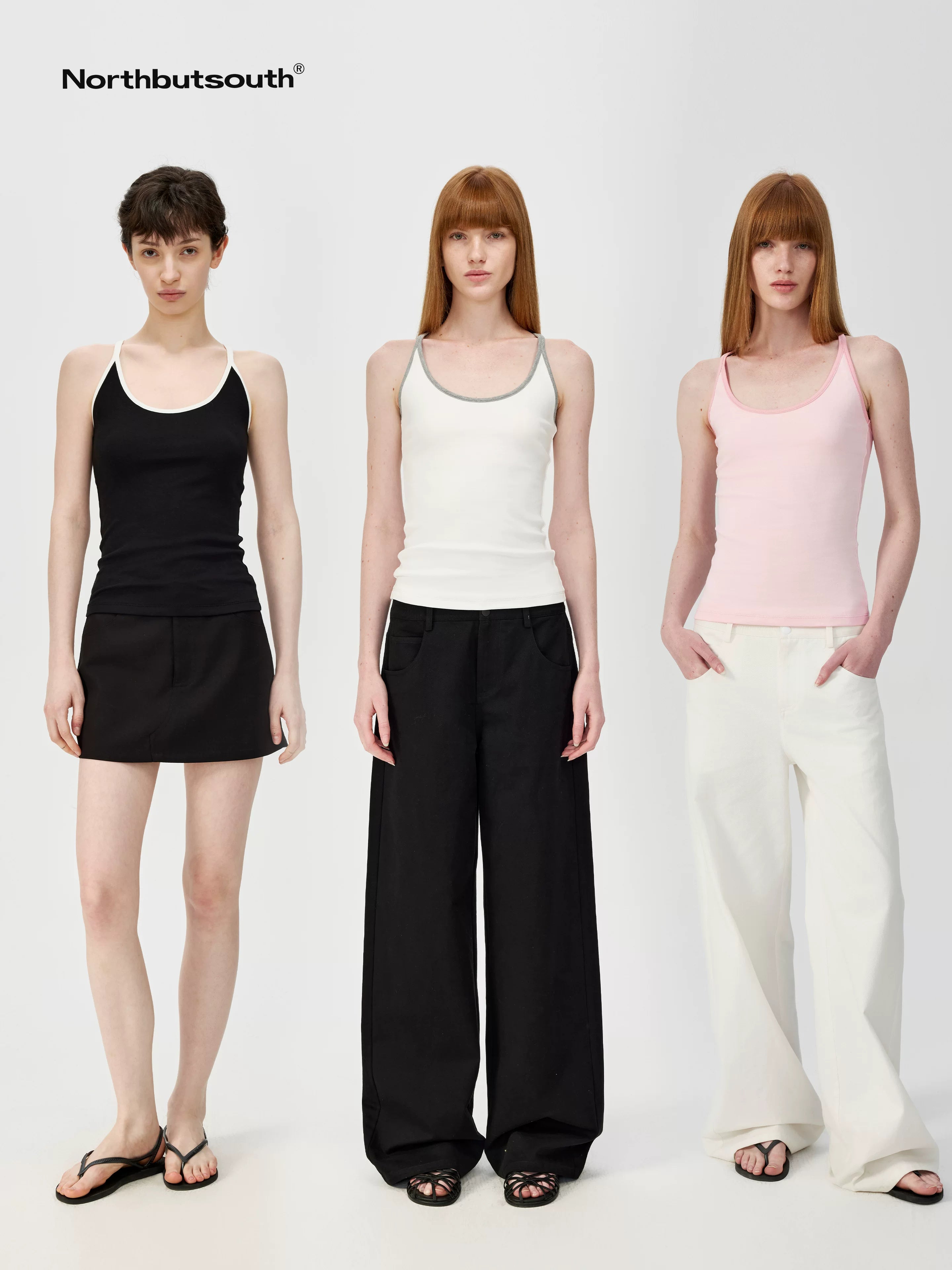 U Neck Color Block Slim Fit Strap Tank Top