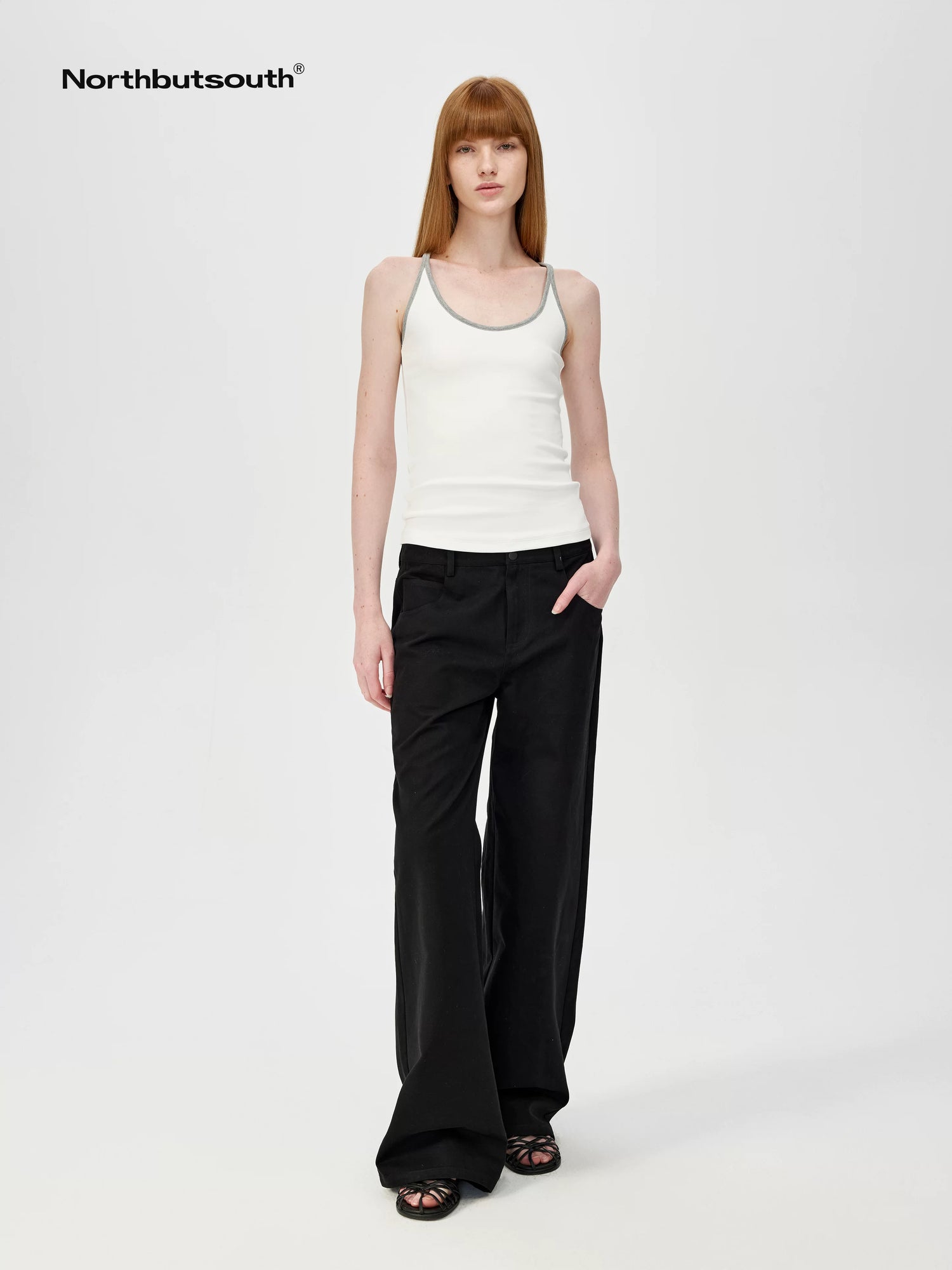 U Neck Color Block Slim Fit Strap Tank Top