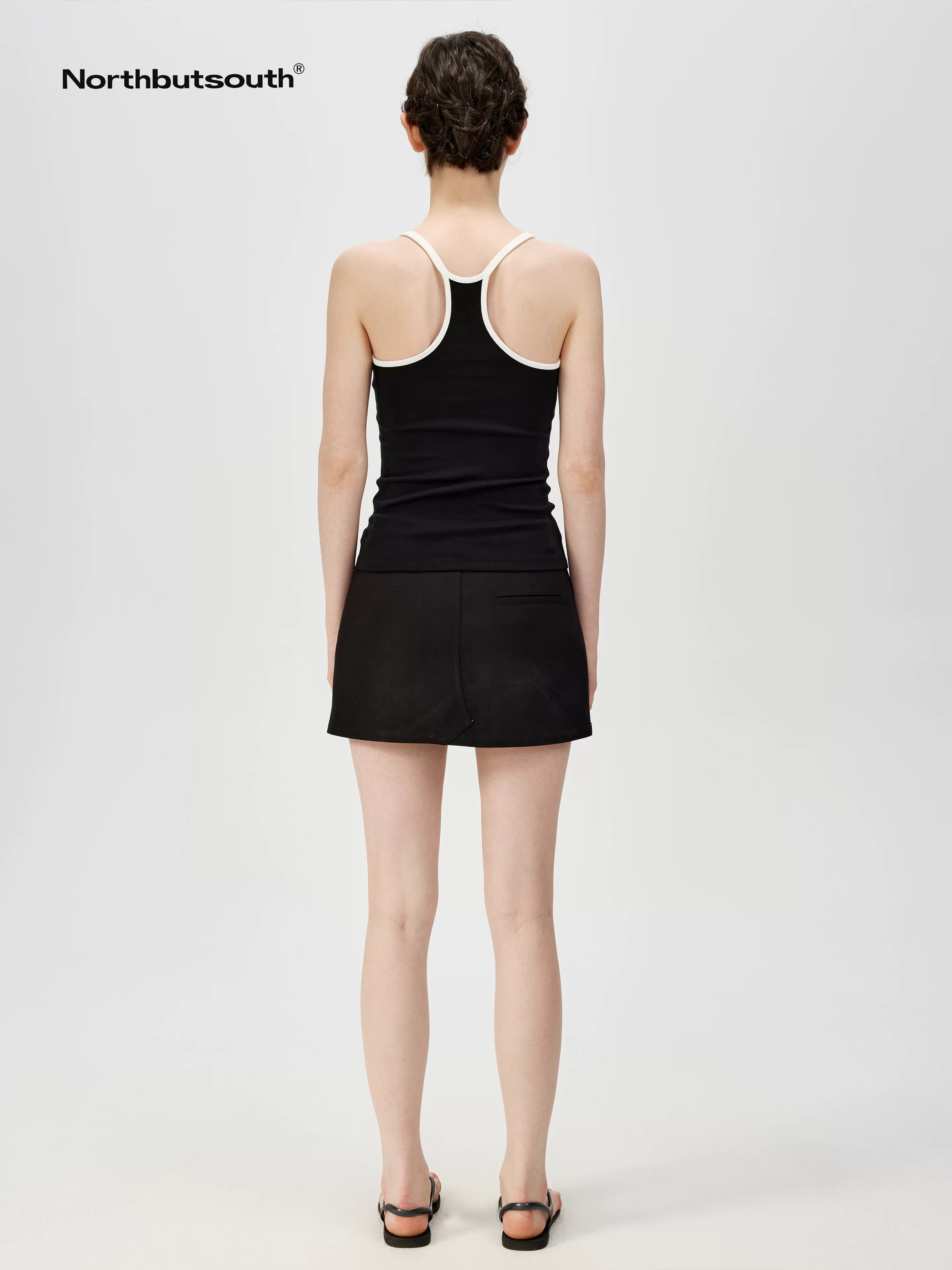 U Neck Color Block Slim Fit Strap Tank Top