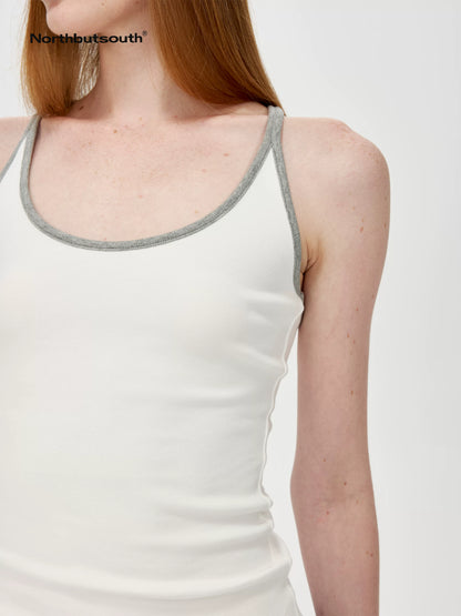 U Neck Color Block Slim Fit Strap Tank Top