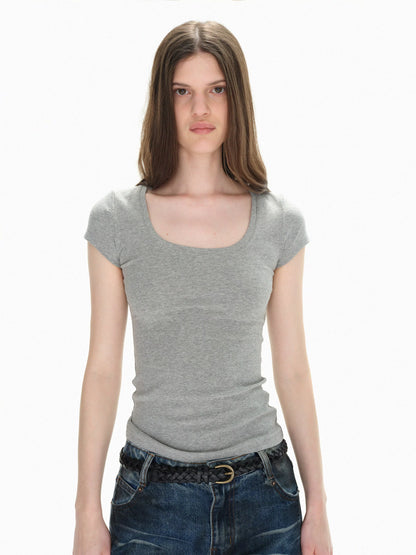 U Neck Elastic Slim Fit Tee