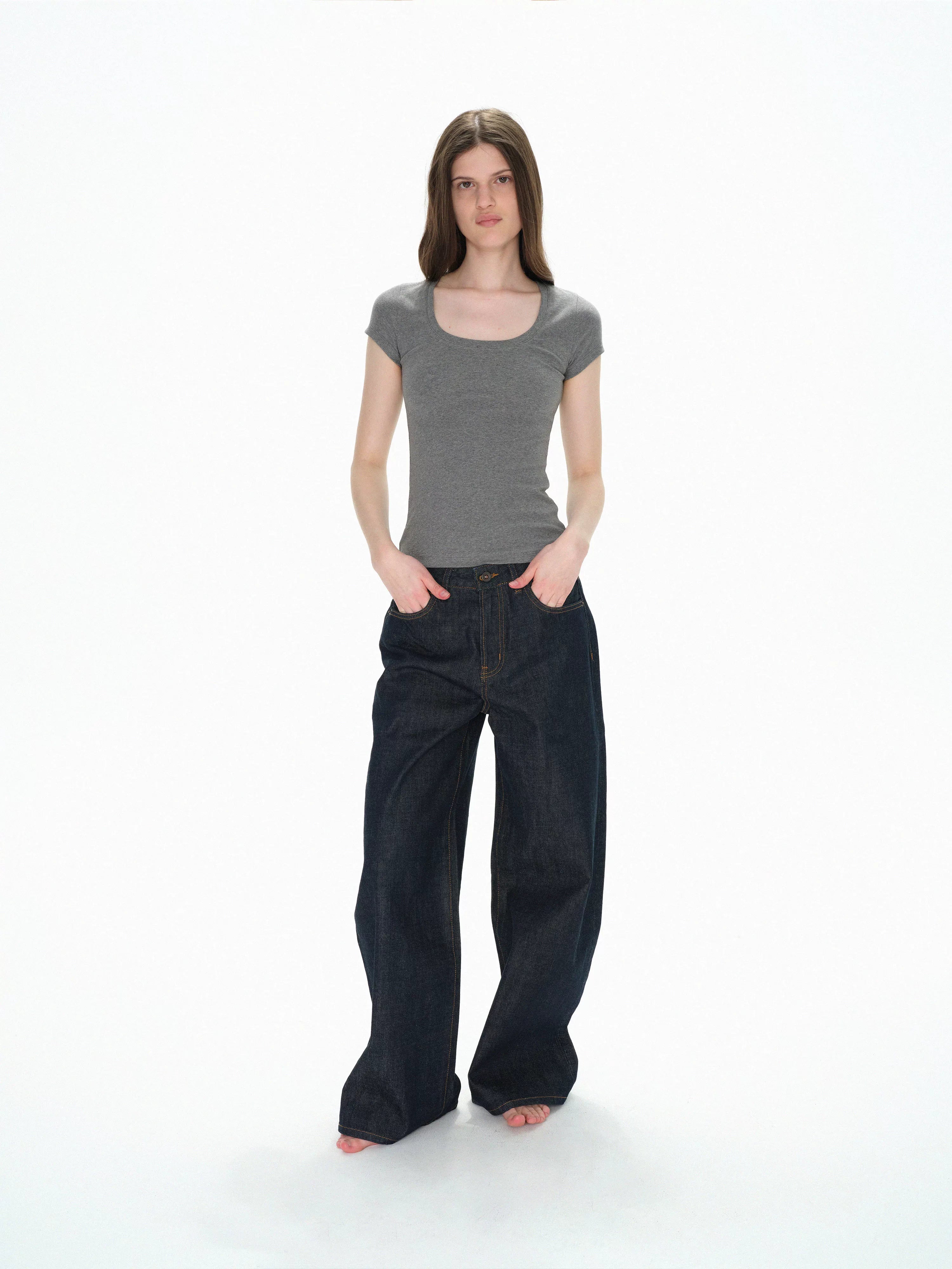 U Neck Elastic Slim Fit Tee