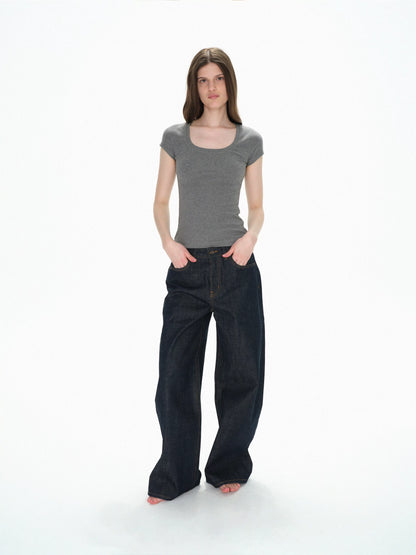 U Neck Elastic Slim Fit Tee