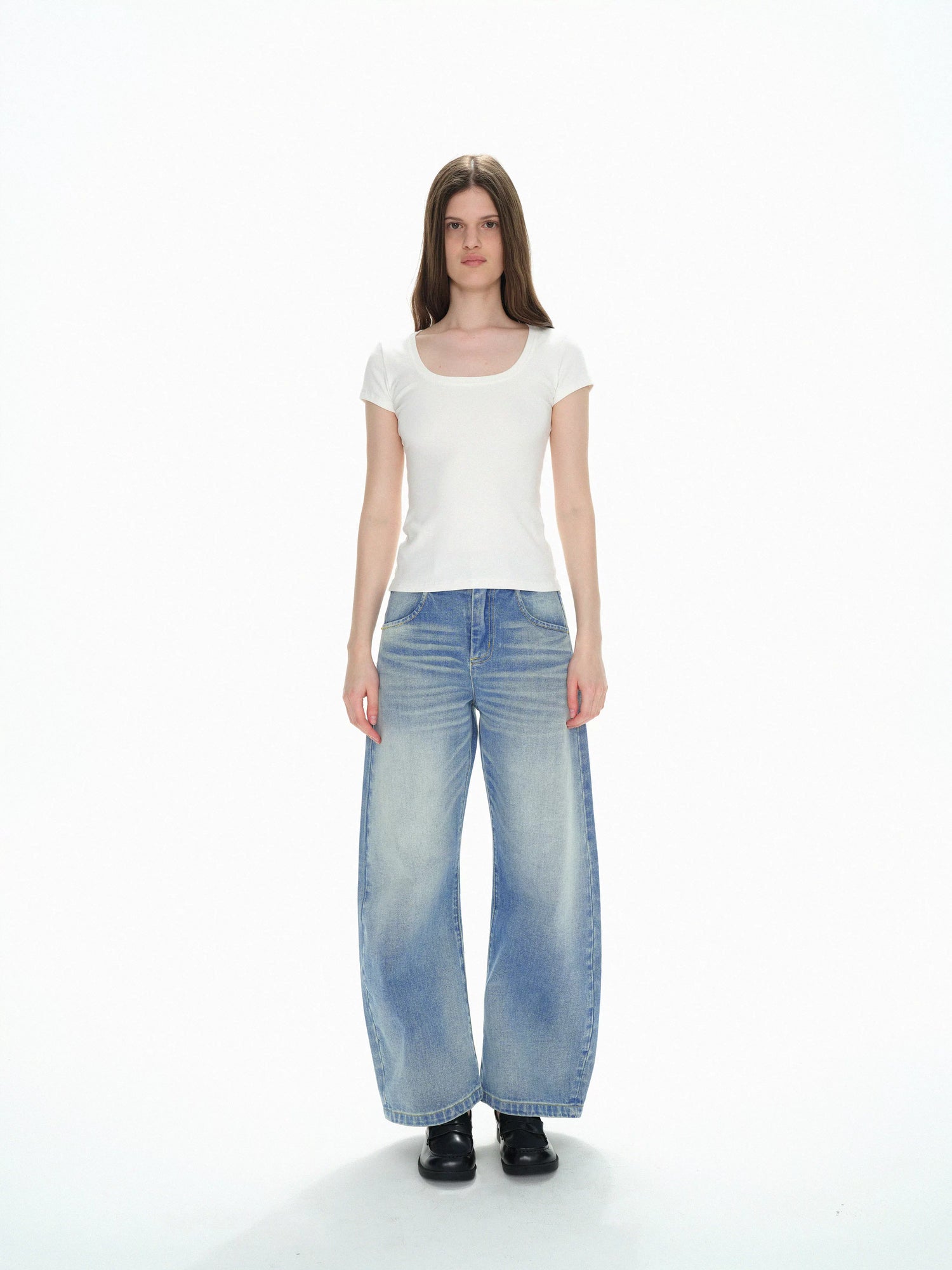 U Neck Elastic Slim Fit Tee