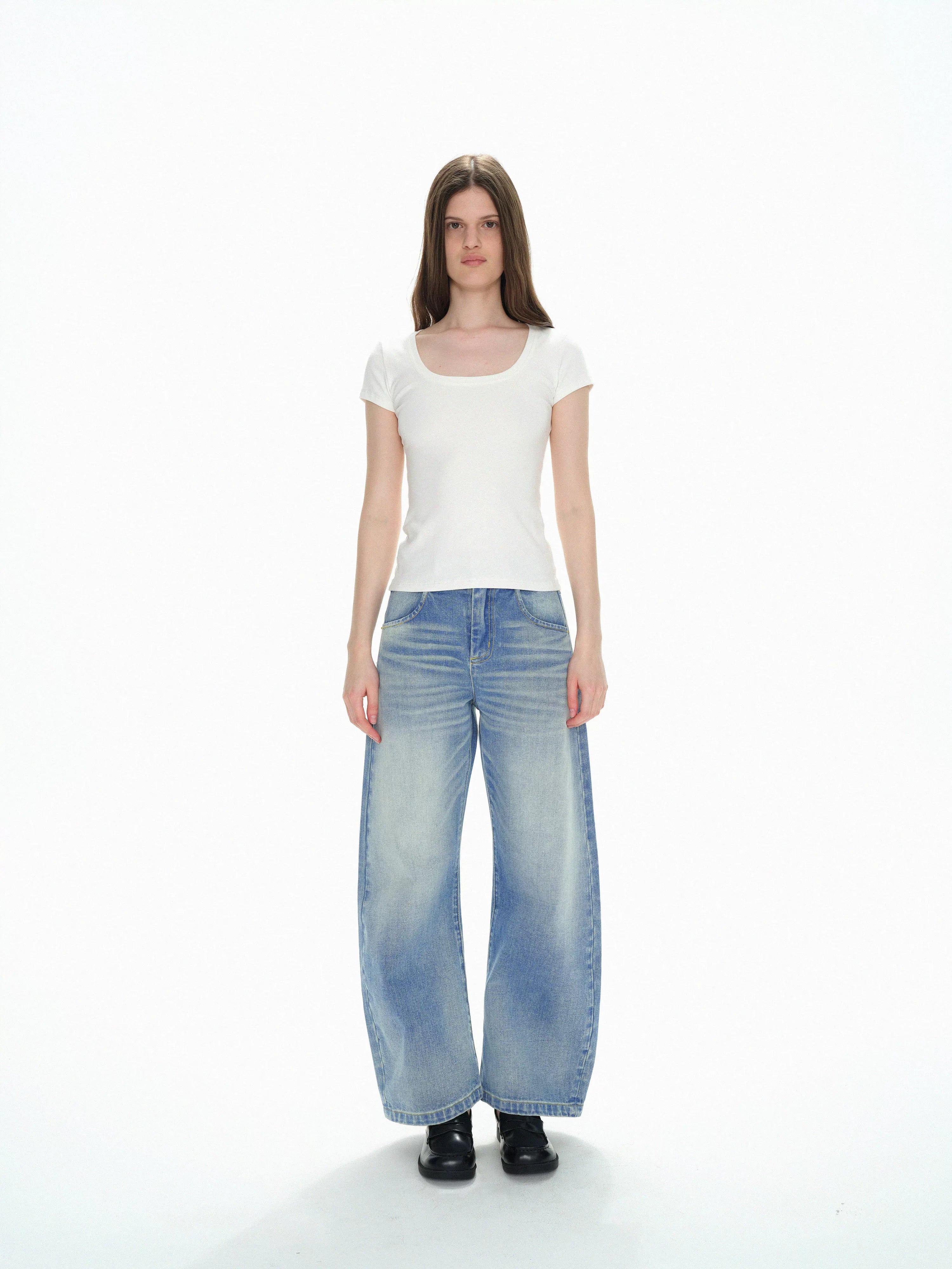 U Neck Elastic Slim Fit Tee