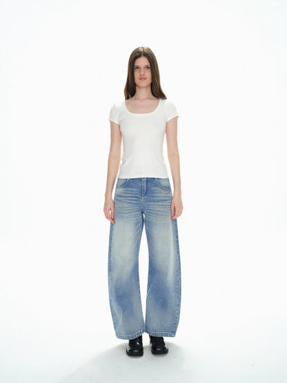 U Neck Elastic Slim Fit Tee