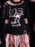 WSW WUSHENWU Unique Black Pink Asymmetrical Straps Asian Fit Tee