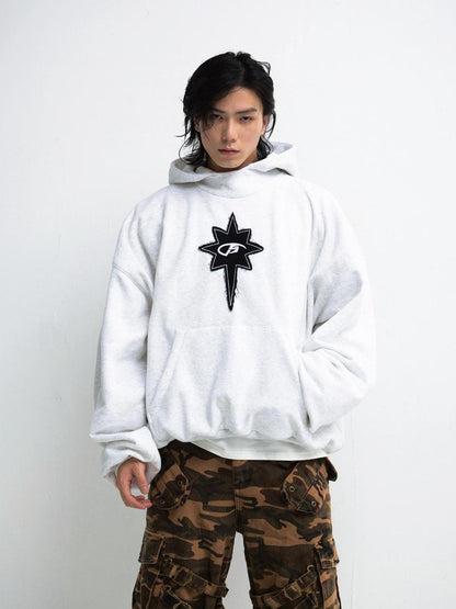 Peoplesense Unisex Black Embroidered Loose Hooded Sweatshirt Retro Style