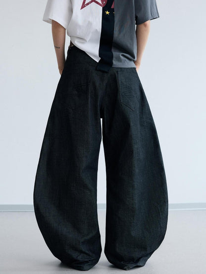 Peoplesense Unisex Black Wide Leg Scimitar Jeans Loose Fit Casual Pants