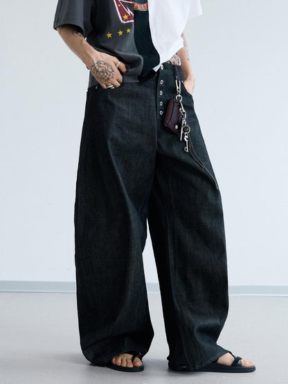 Peoplesense Unisex Black Wide Leg Scimitar Jeans Loose Fit Casual Pants