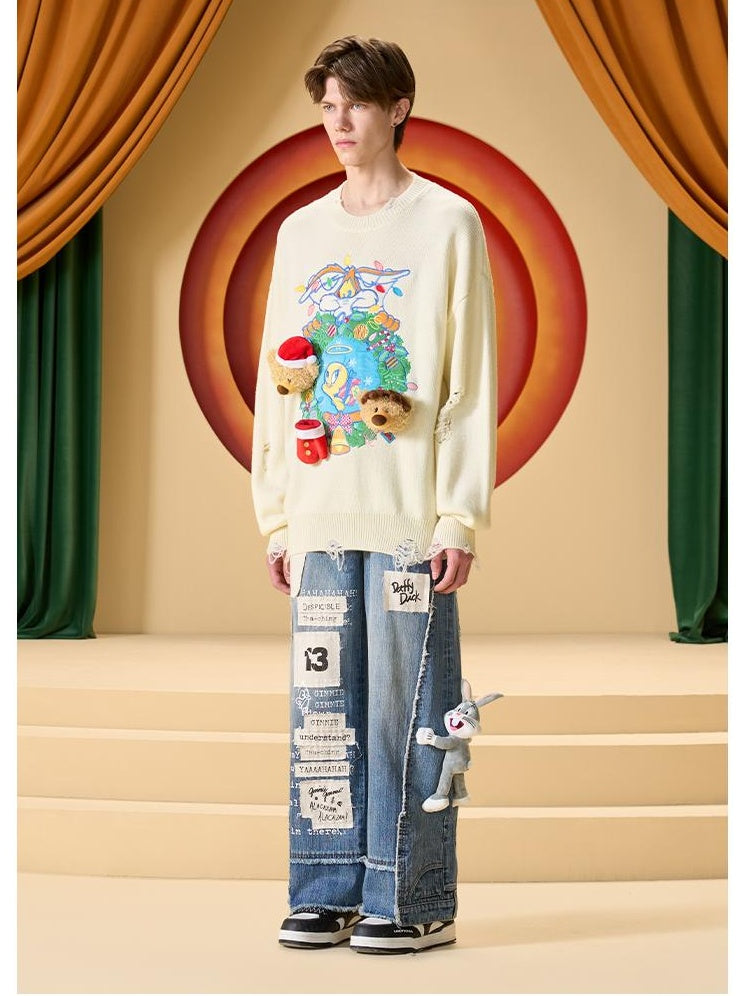 Unisex Bugs Bunny Collab Distressed Knit Sweatersweaters