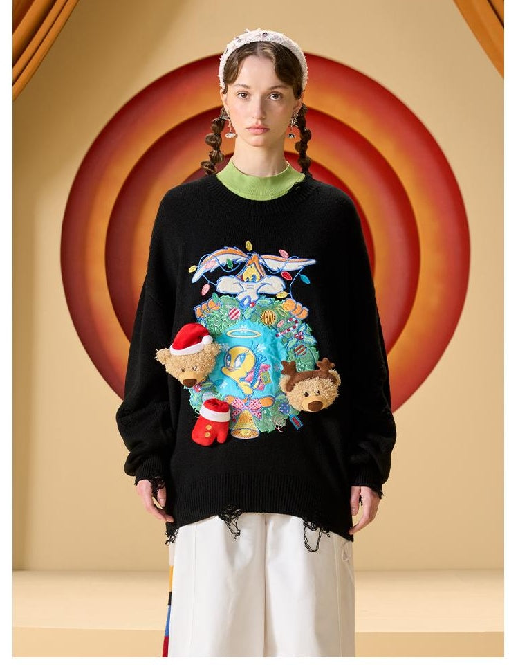 Unisex Bugs Bunny Collab Distressed Knit Sweatersweaters