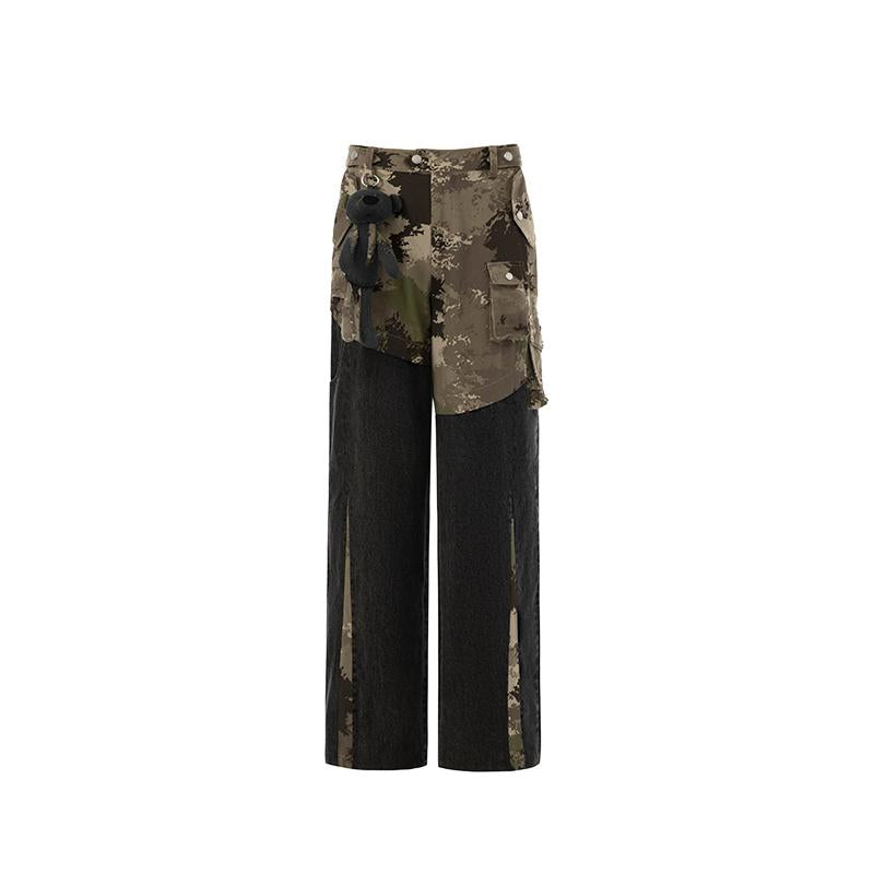 Unisex Camo Patch Retro Straight-Leg Wide Jeansjeans