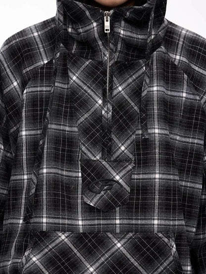 Unisex Checkered Contrast Drawstring Half Zip Hoodie