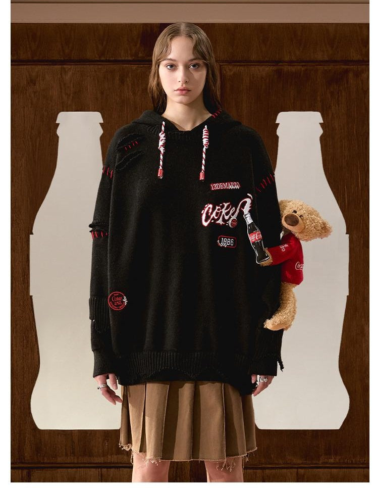 Unisex Coca-Cola Collab Patchwork Hoodie Sweatersweaters