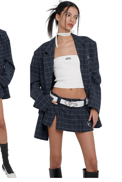 Unisex Loose Fit Plaid Wool Blazer