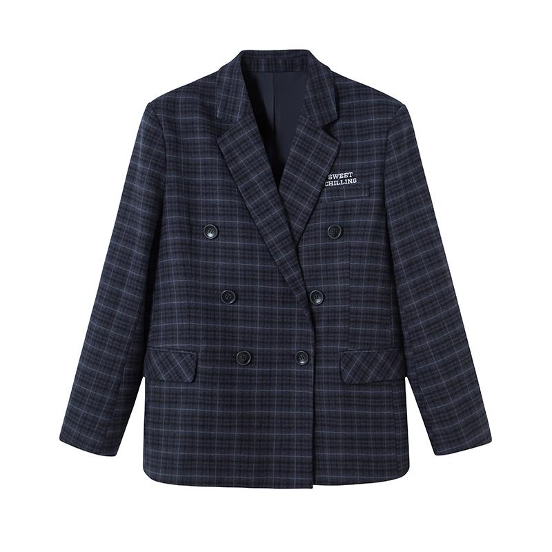 Unisex Loose Fit Plaid Wool Blazer