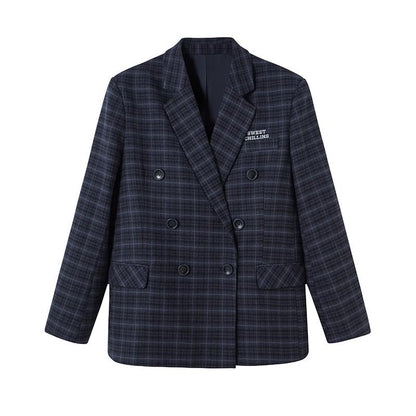 Unisex Loose Fit Plaid Wool Blazer