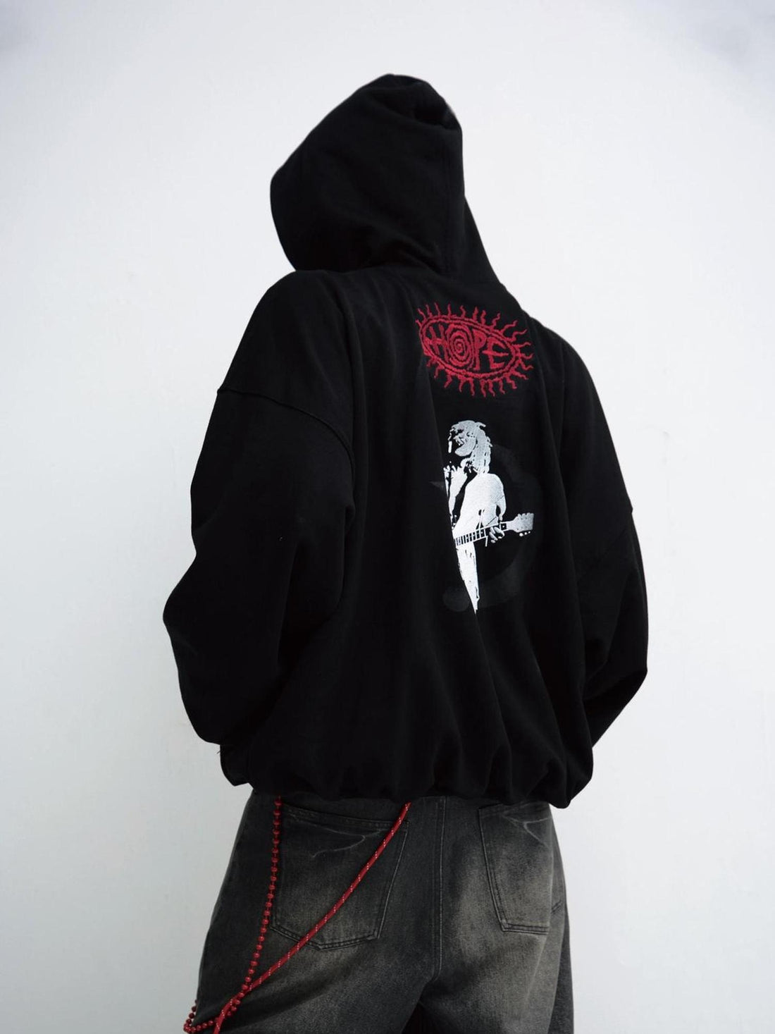 Peoplesense Unisex Loose Star Embroidered Black Hoodie