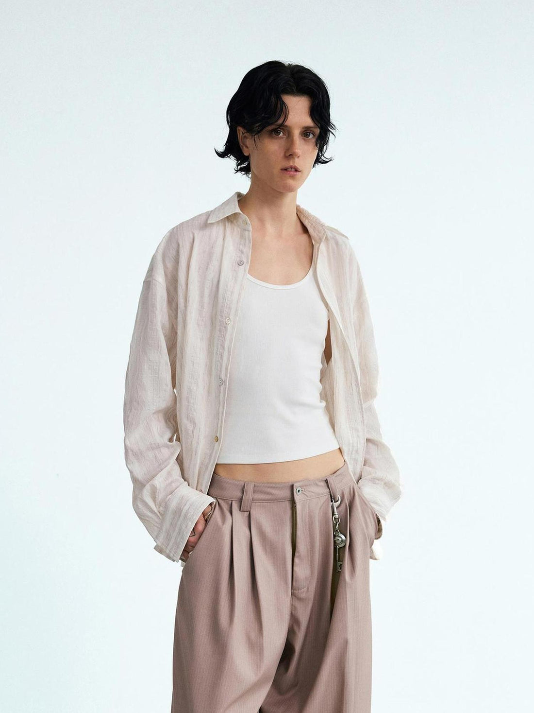 Peoplesense Unisex Loose Striped Cardigan Shirt Jacket In Off White