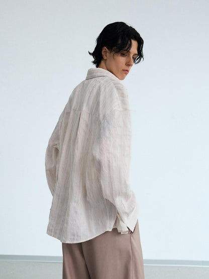 Peoplesense Unisex Loose Striped Cardigan Shirt Jacket In Off White