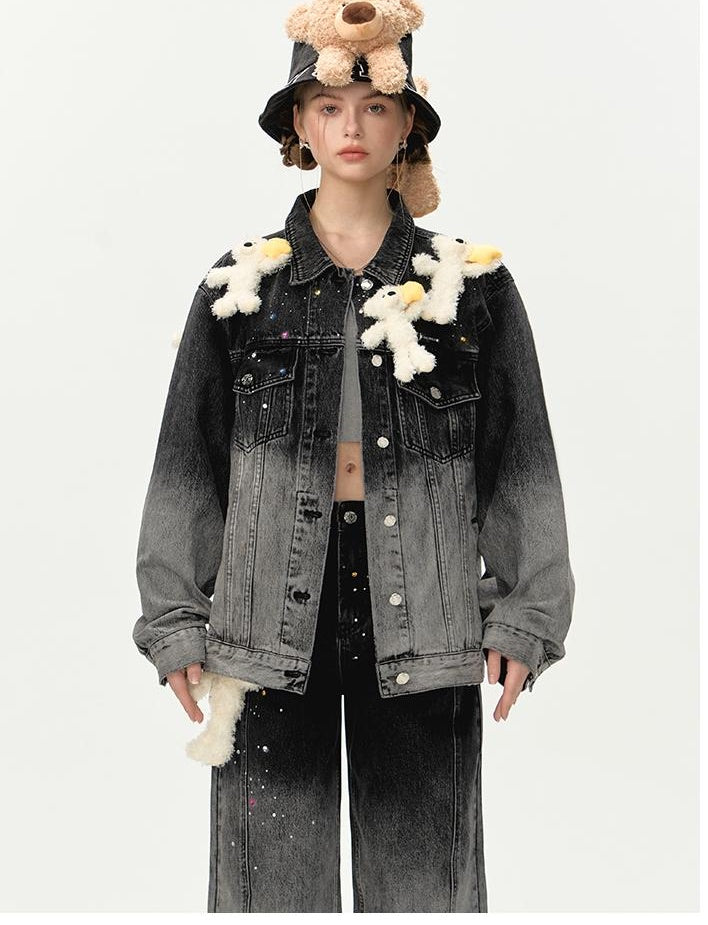 Unisex Star-Embroidered Light-Up Denim Jacketbolero Jackets