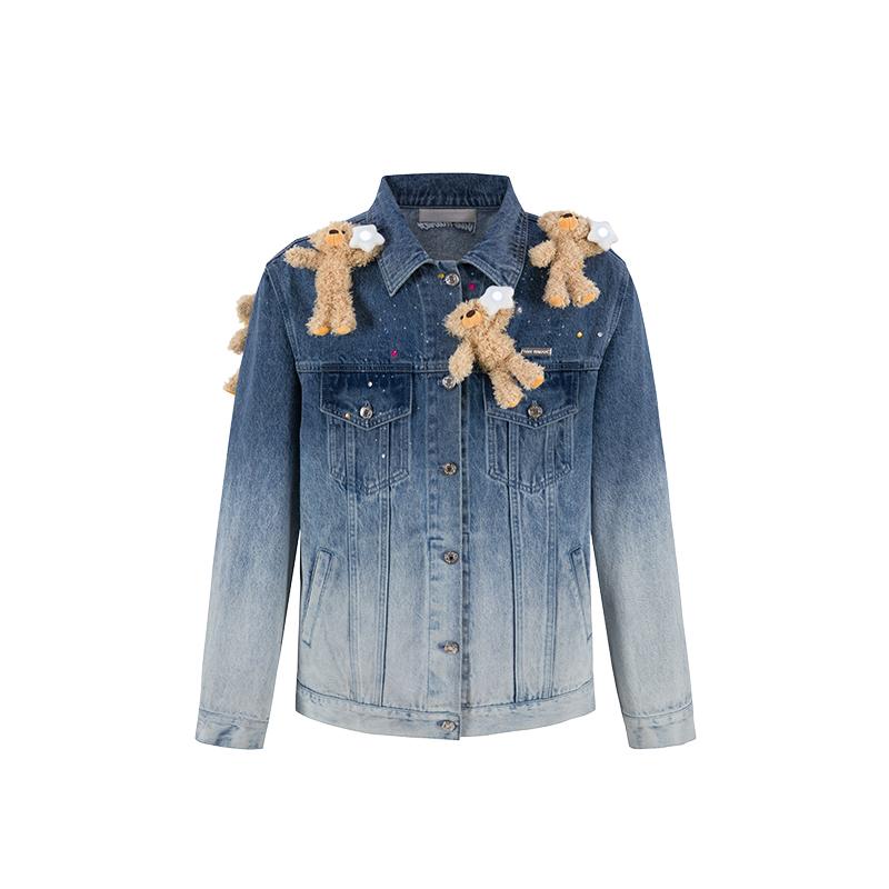 Unisex Star-Embroidered Light-Up Denim Jacketbolero Jackets