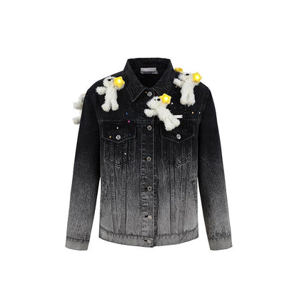 Unisex Star-Embroidered Light-Up Denim Jacketbolero Jackets