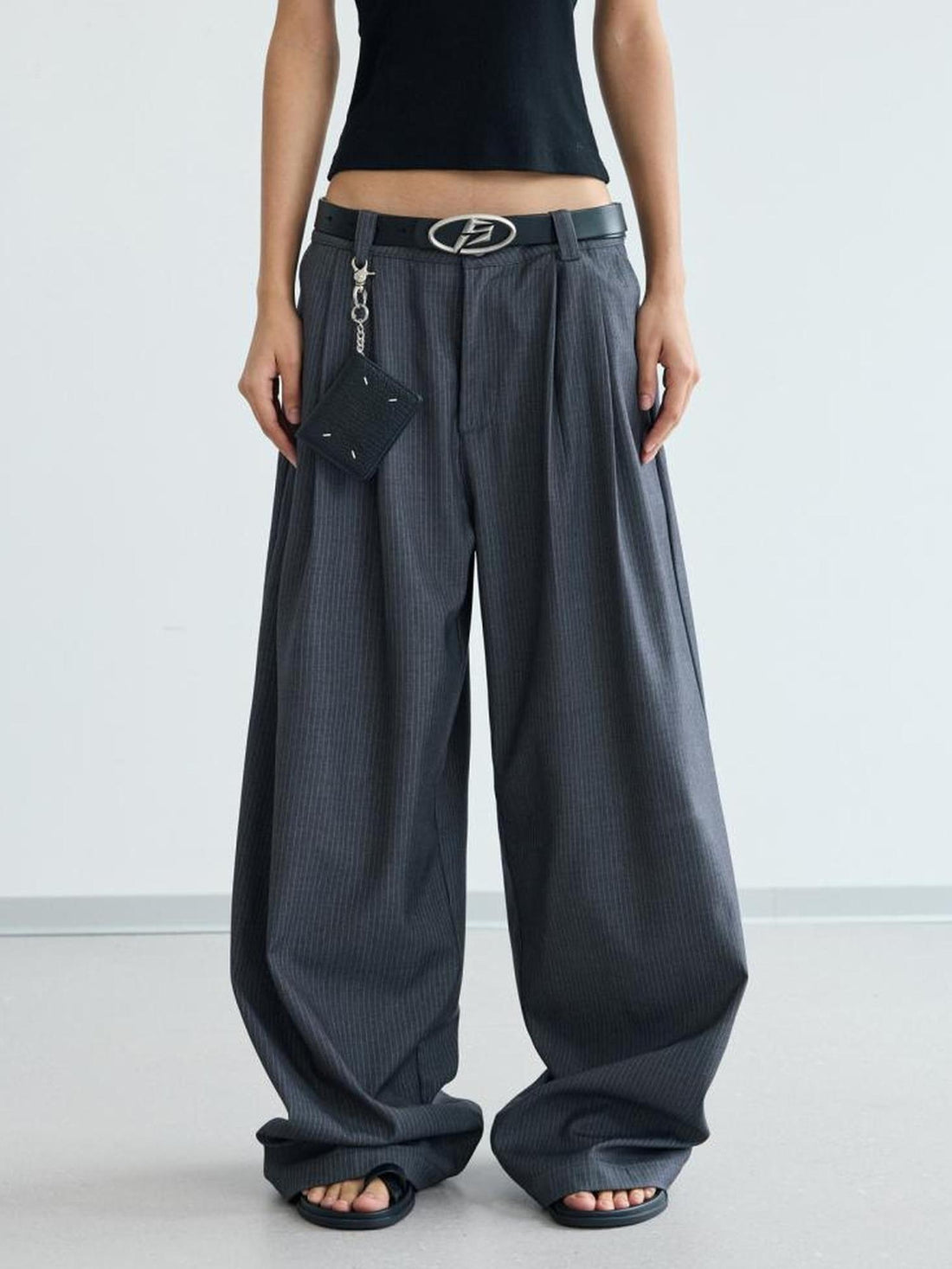 Peoplesense Unisex Striped Drape Straight Pants Loose Fit Polyester