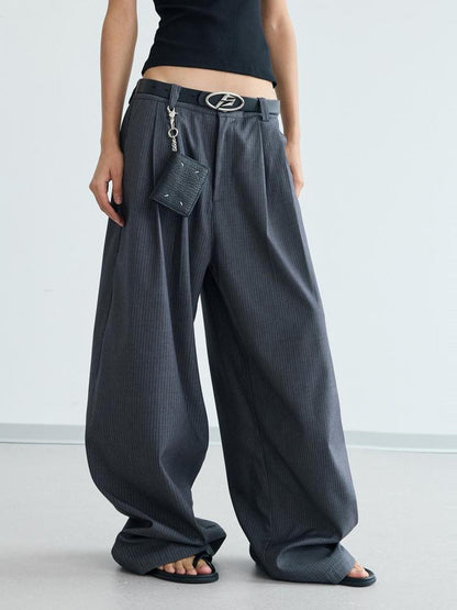 Peoplesense Unisex Striped Drape Straight Pants Loose Fit Polyester