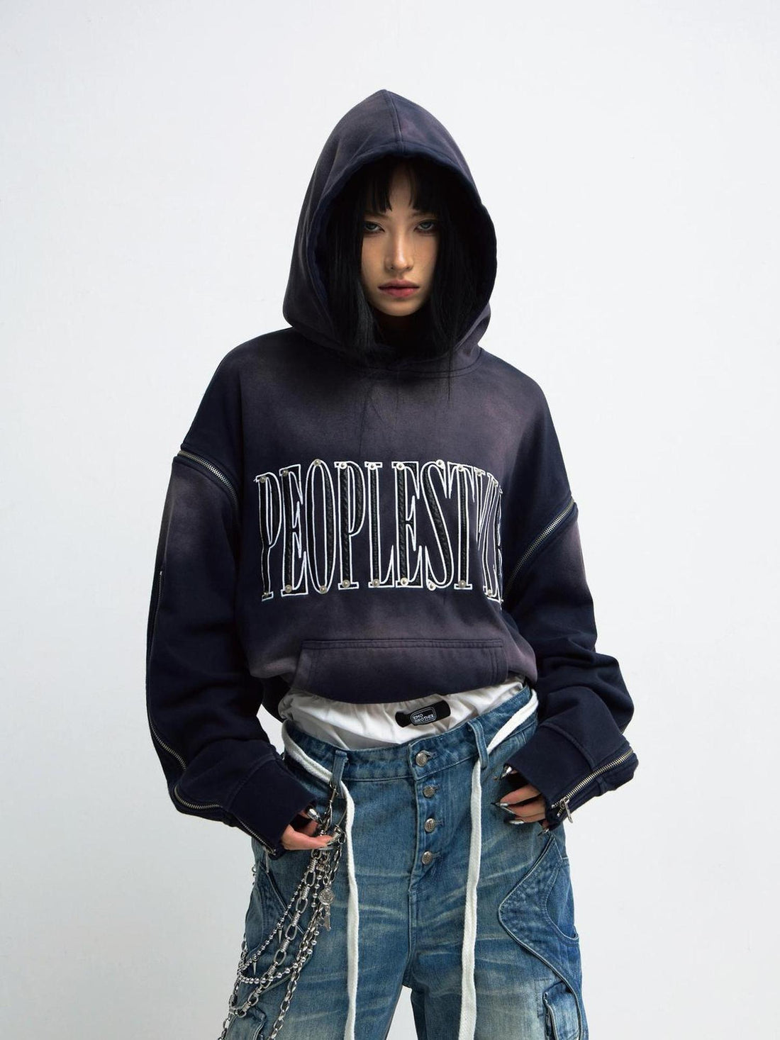 Peoplesense Unisex Vintage Wash Gradient Hoodie Loose Fit Detachable Hood