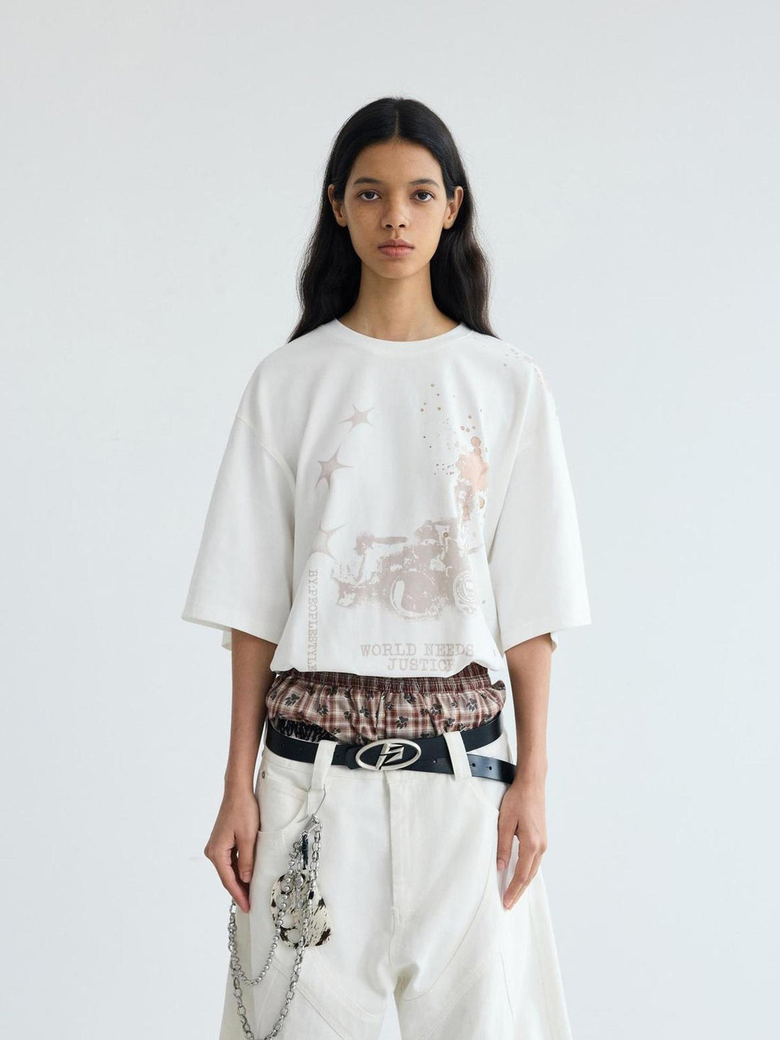 Peoplesense Unisex White Ink Jet Print Loose Fit Cotton Tee