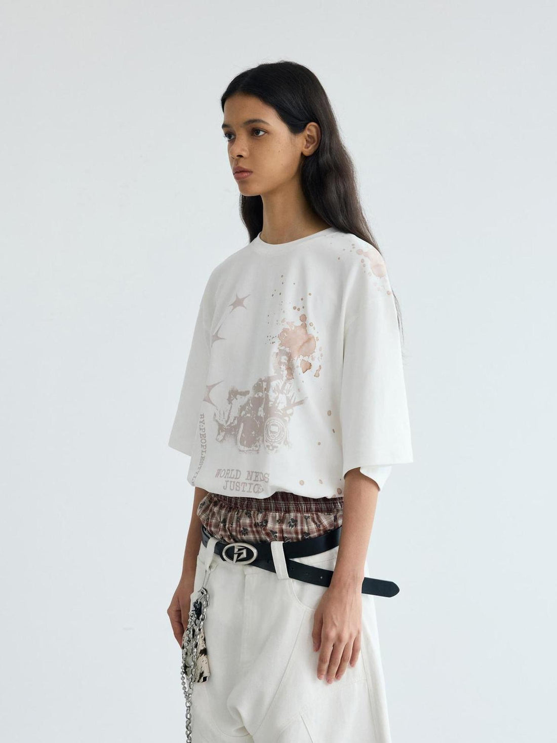 Peoplesense Unisex White Ink Jet Print Loose Fit Cotton Tee
