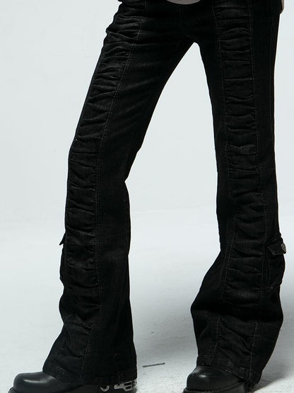 DoublePunch Upgraded Mid Waist Ruffle Slim Flare Jeans