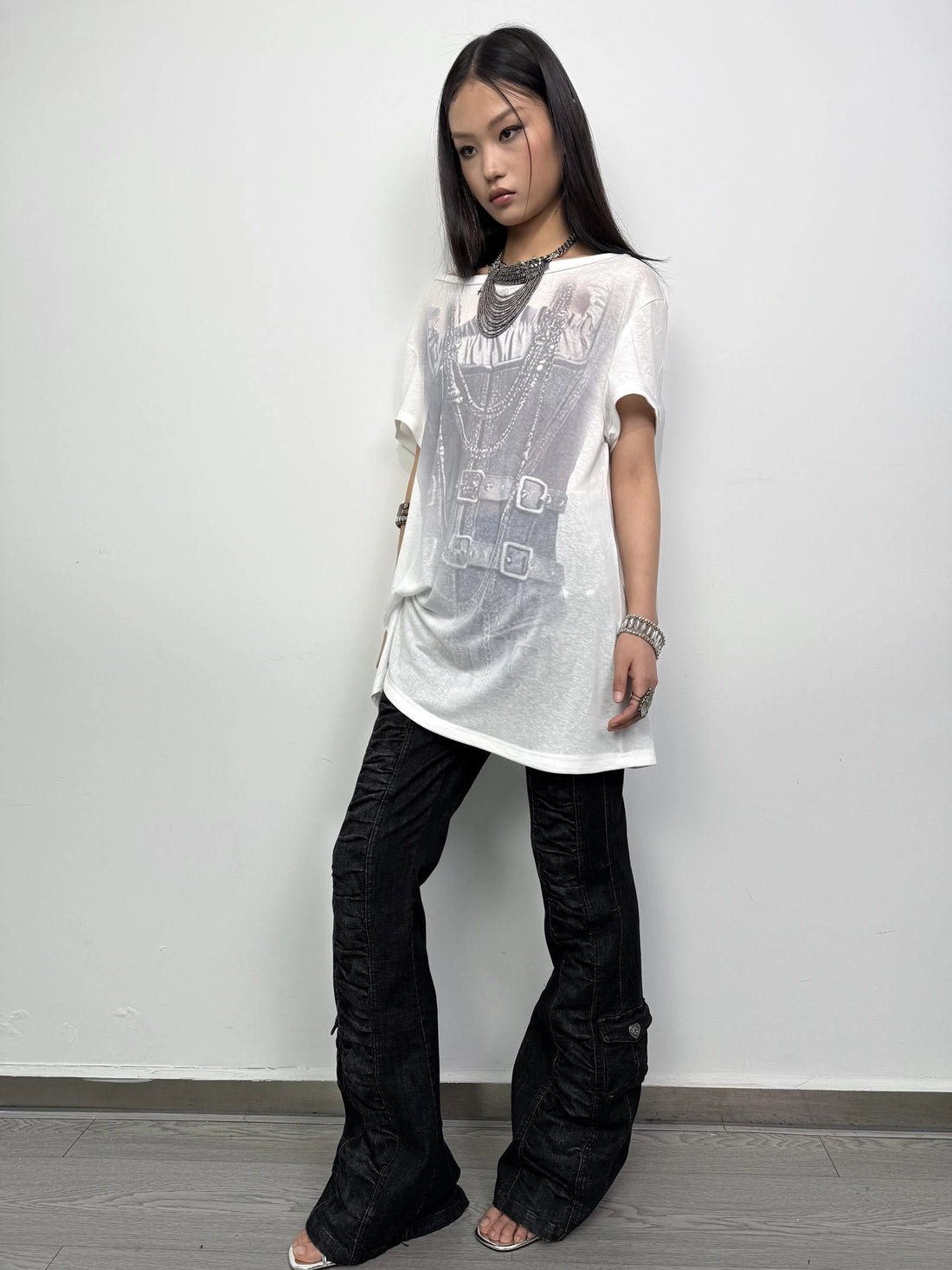 Upgraded Mid Waist Ruffle Slim Flare Jeans