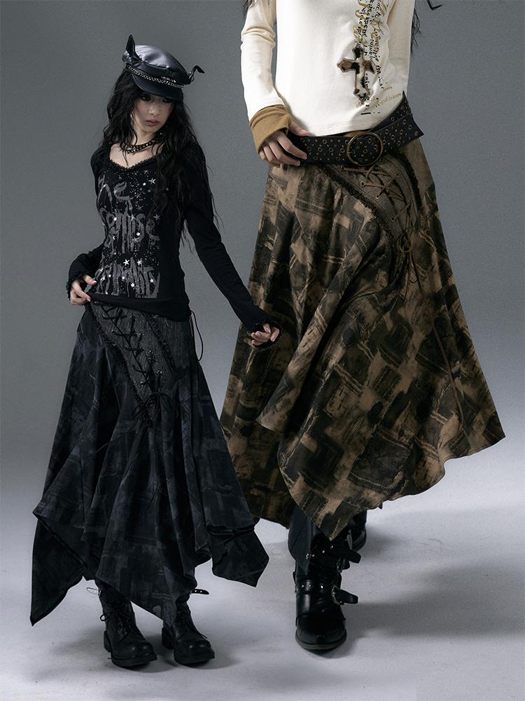 NO ROMANCE Urban Punk Rock Studded Asymmetrical Long Dresses