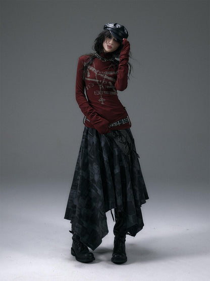 NO ROMANCE Urban Punk Rock Studded Asymmetrical Long Dresses