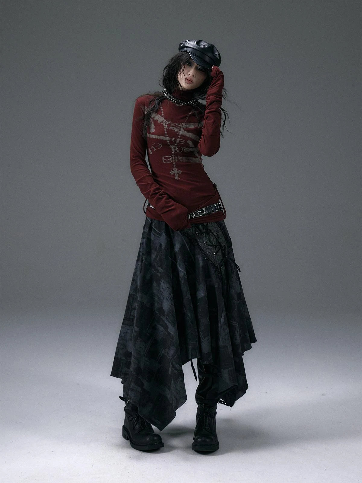 Urban Punk Rock Studded Asymmetrical Long Dresses
