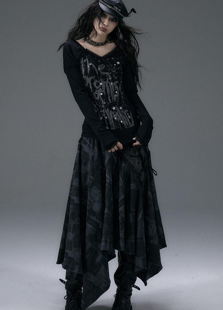 NO ROMANCE Urban Punk Rock Studded Asymmetrical Long Dresses
