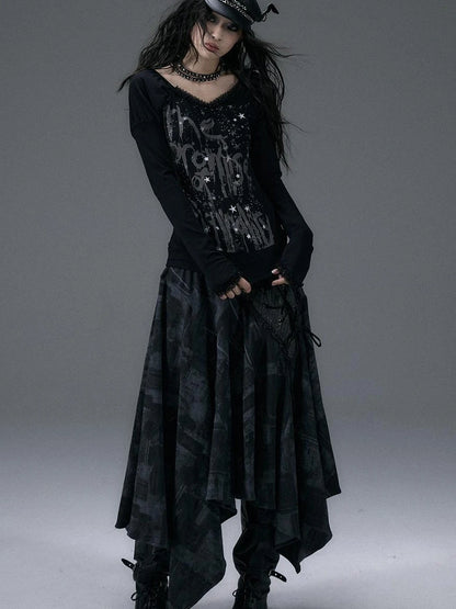 Urban Punk Rock Studded Asymmetrical Long Dresses